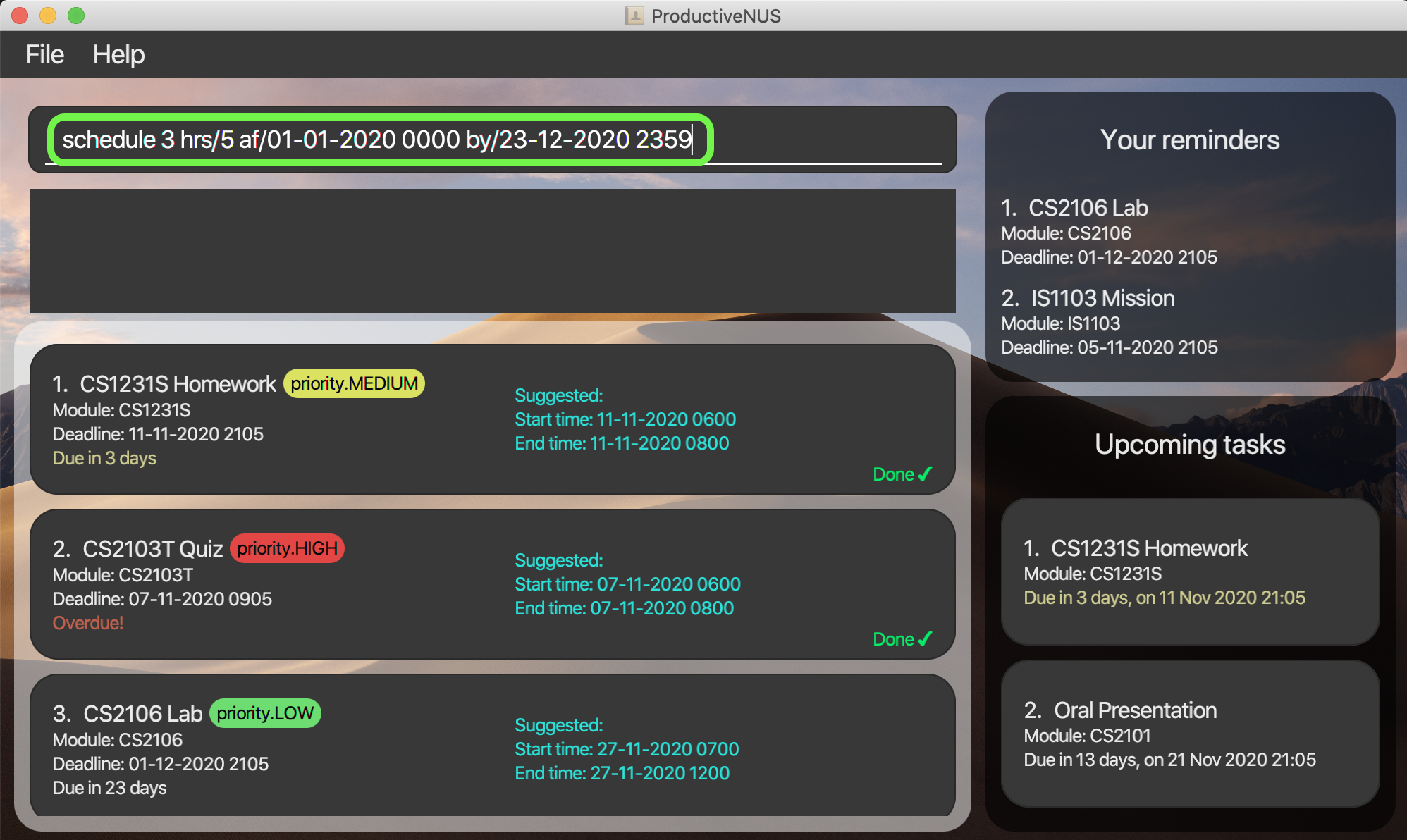 UserGuideScheduleCommandInput